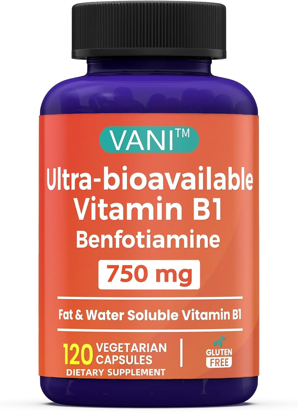 VANI Benfotiamina 750 mg con B1, Vitamina B1 Liposoluble e Hidrosoluble – 120 Cápsulas