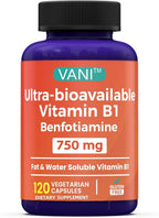 VANI Benfotiamina 750 mg con B1, Vitamina B1 Liposoluble e Hidrosoluble – 120 Cápsulas