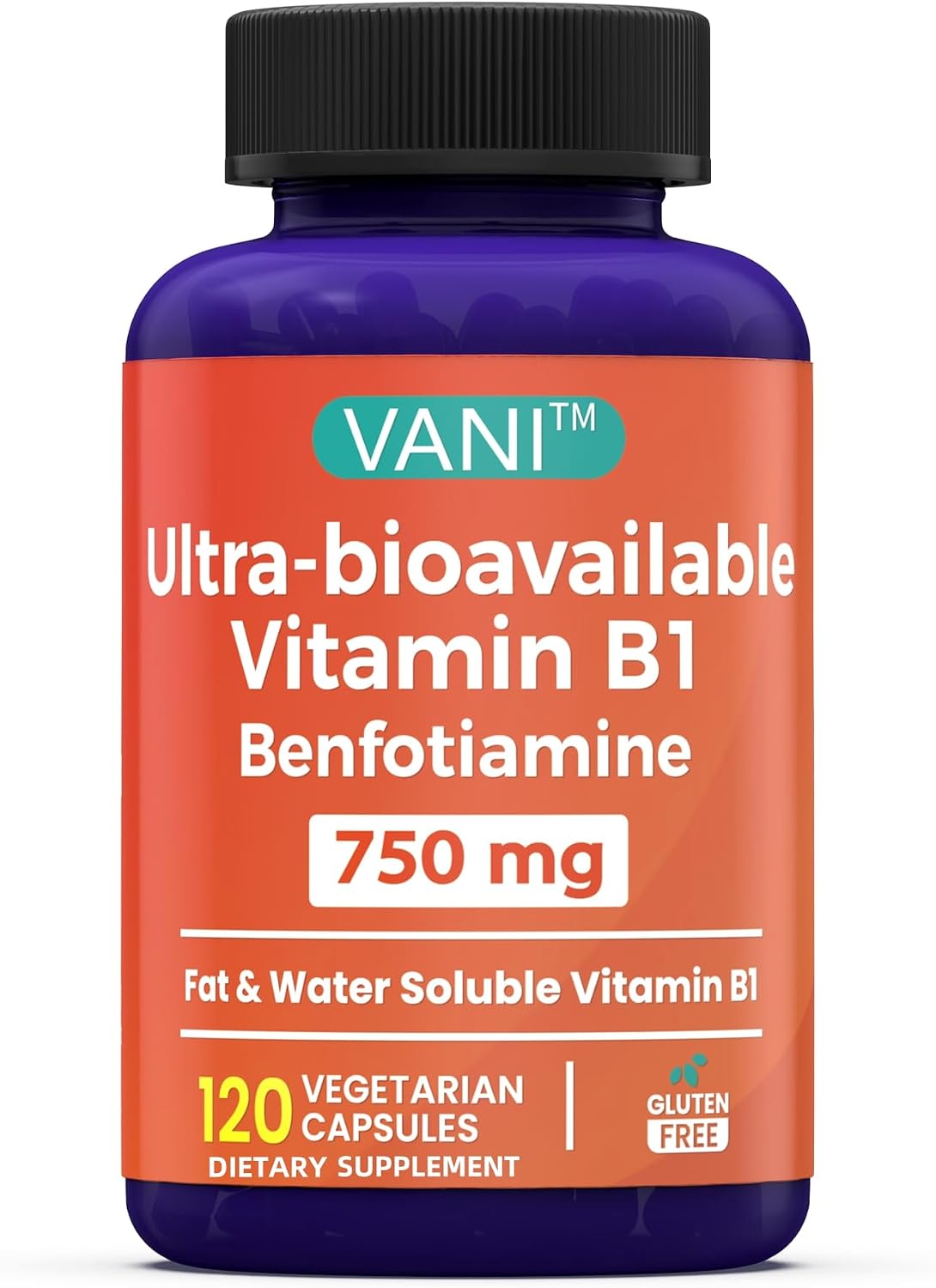 VANI Benfotiamina 750 mg con B1, Vitamina B1 Liposoluble e Hidrosoluble – 120 Cápsulas