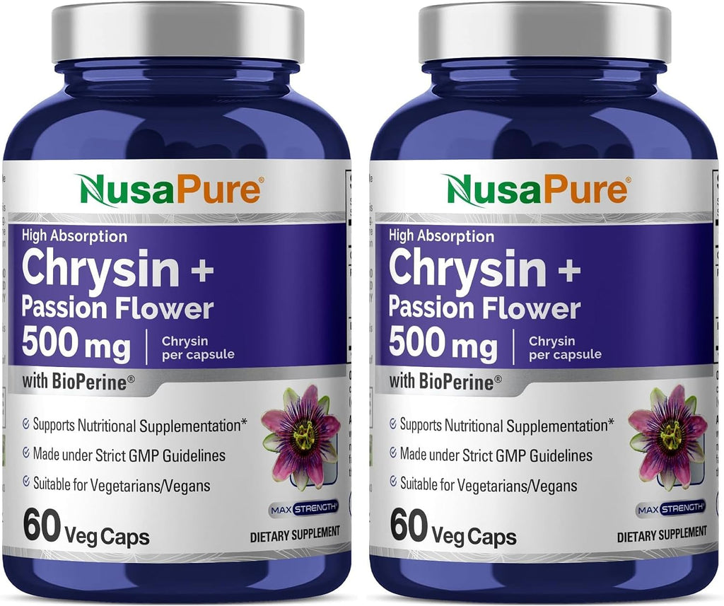 NusaPure Chrysin, 500mg, 60 Cápsulas Vegetales (No-GMO, Vegano)