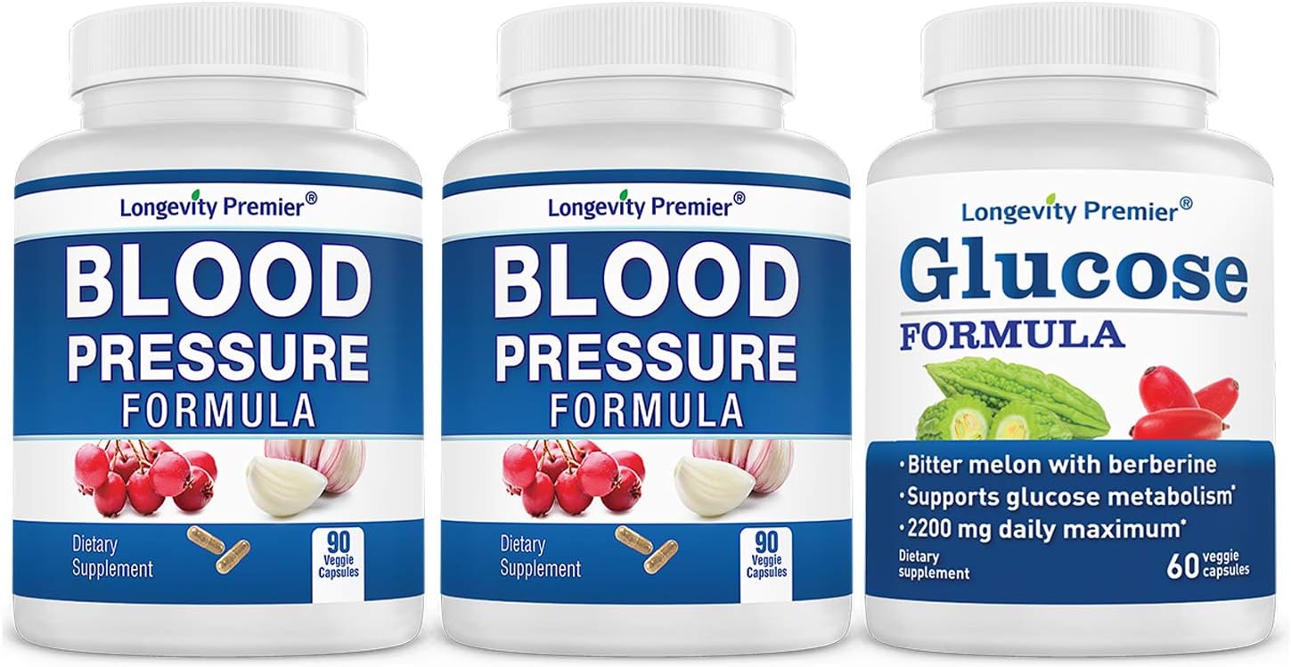 Longevity Blood Pressure Formula (90 cápsulas) x 2 + Glucose Formula (60 cápsulas) - Pack Ahorro