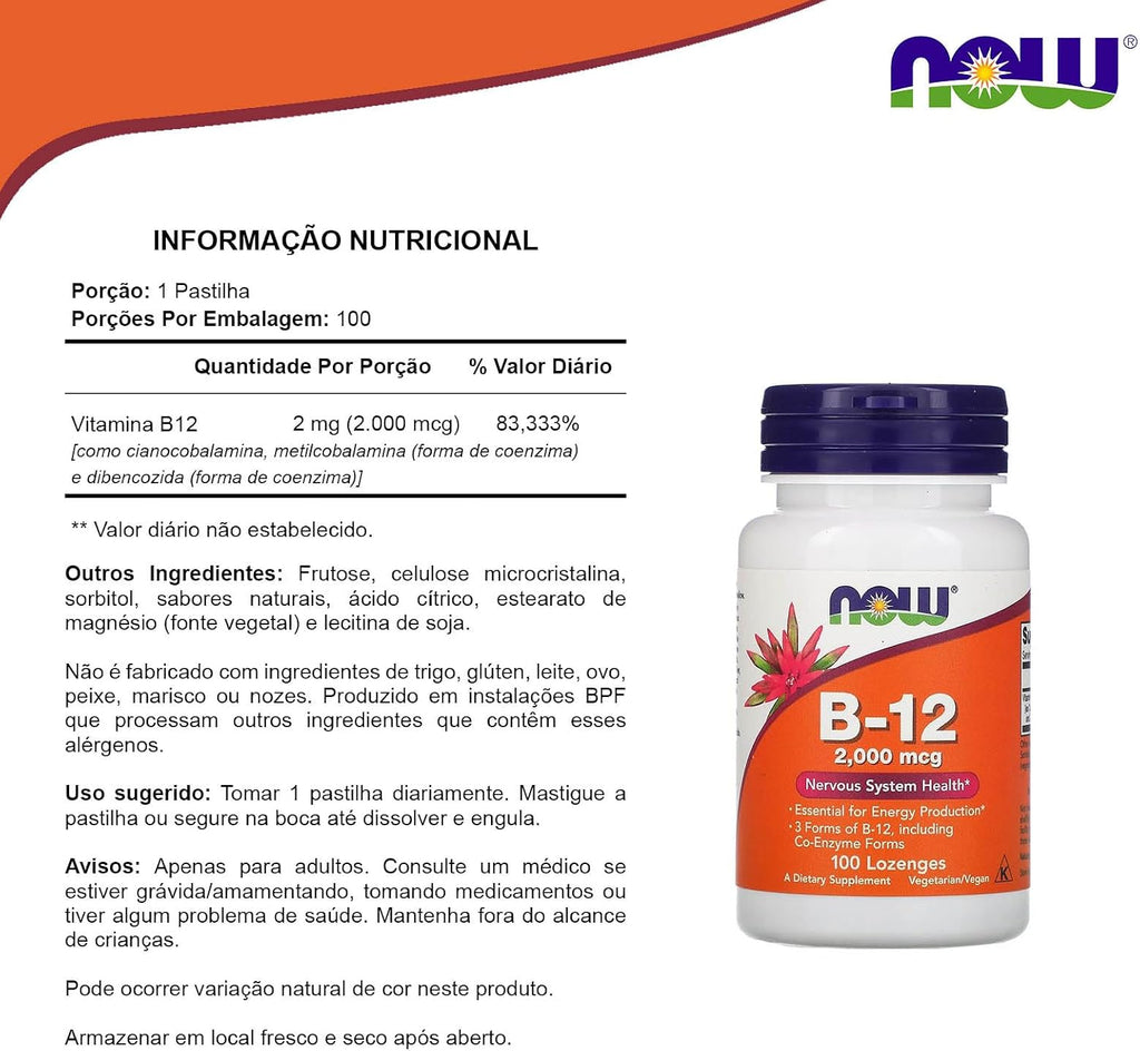 NOW Foods B-12 2000 mcg, 100 Pastillas