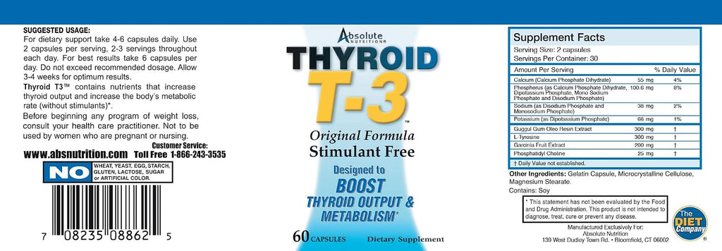 Absolute Nutrition Thyroid T3 Radical Metabolic Support - 120 Cápsulas (2 Envases)