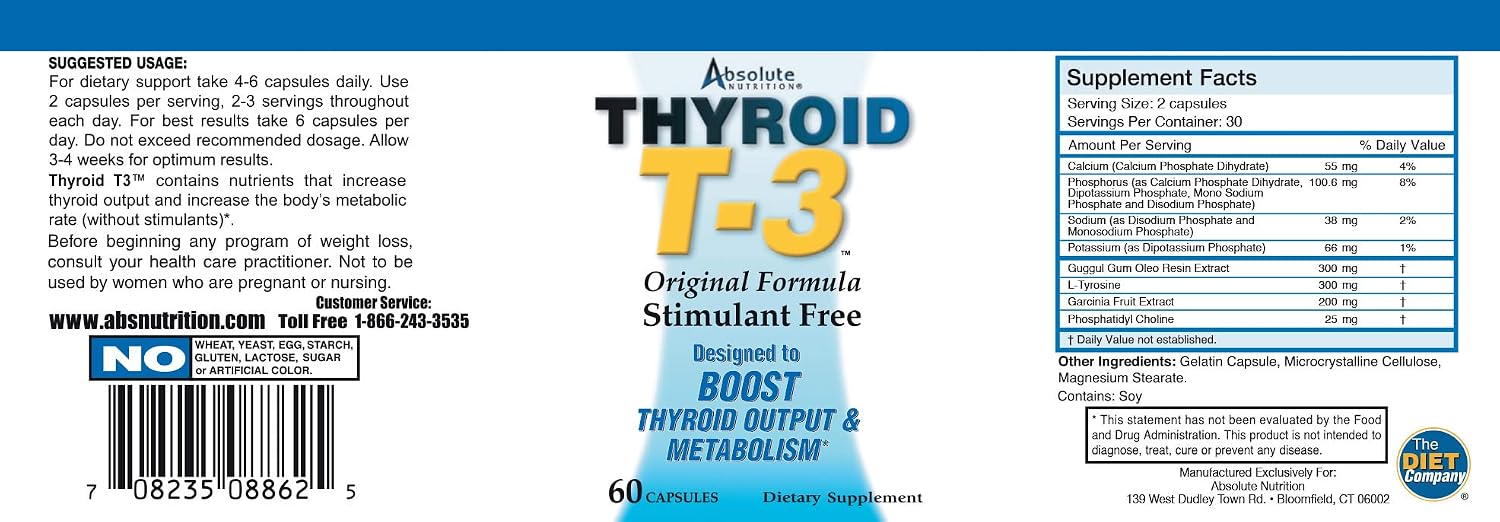 Absolute Nutrition Thyroid T3 Radical Metabolic Support - 120 Cápsulas (2 Envases)