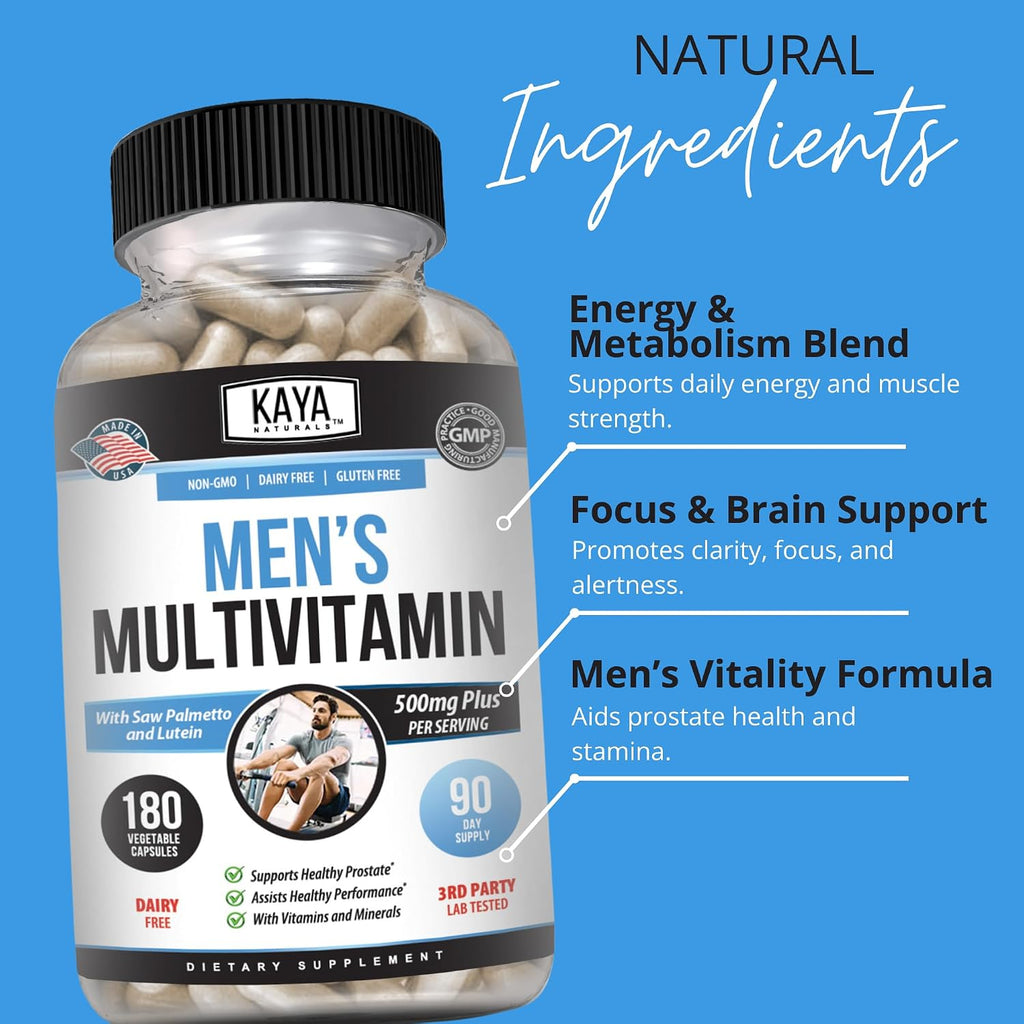 Kaya Naturals Multivitamínico para Hombres - Complejo Multivitamínico y Mineral - Apoyo Prostático - 180 Cápsulas Vegetales