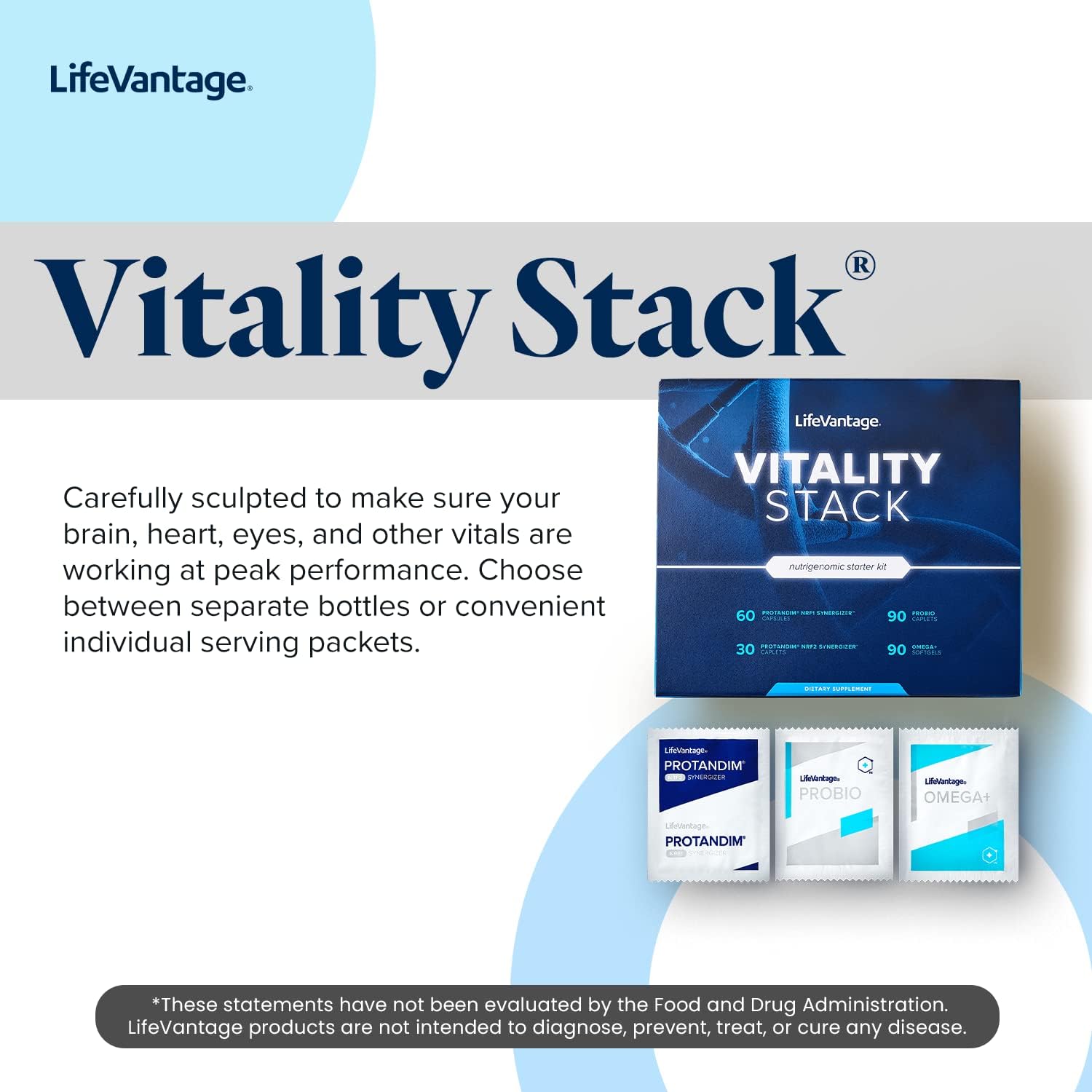 LifeVantage Vitality Stack Travel Kit - Protandim NRF1 + NRF2 Synergizer + Probio and Omega + Nutrigenomic Starter Kit