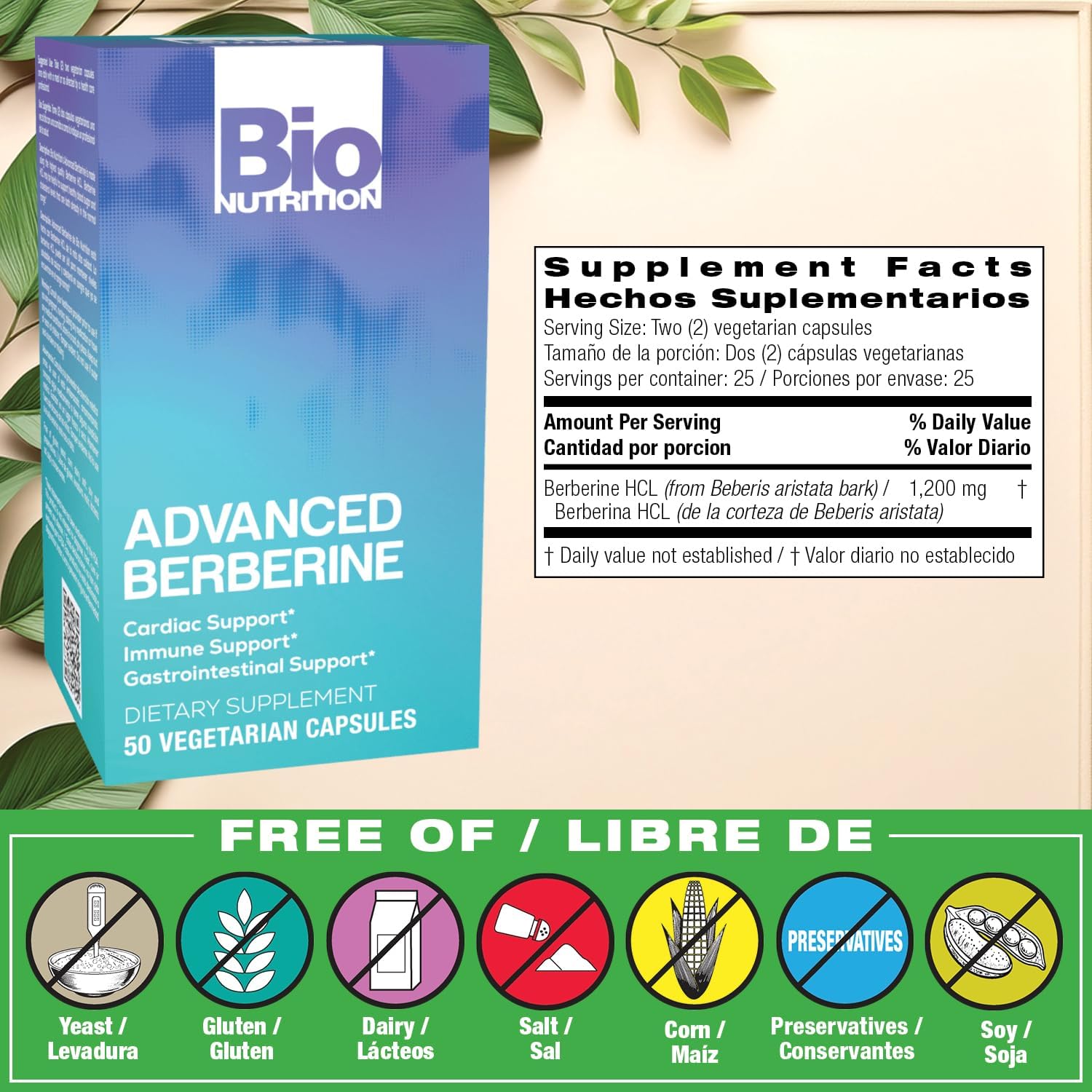 Bio Nutrition Advanced Berberine - 50 Cápsulas Vegetarianas - 1200 mg por Ración