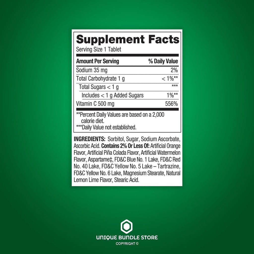 Vitamina C 500 mg, Sabor Fruta Tropical, 200 Comprimidos Masticables, Suplemento Alimenticio + Organizador de Pastillas de 7 Días Incluido (Pack de 2)