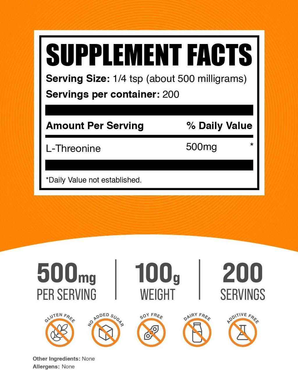 BulkSupplements L-Threonine Powder, 500mg per Serving, 100g