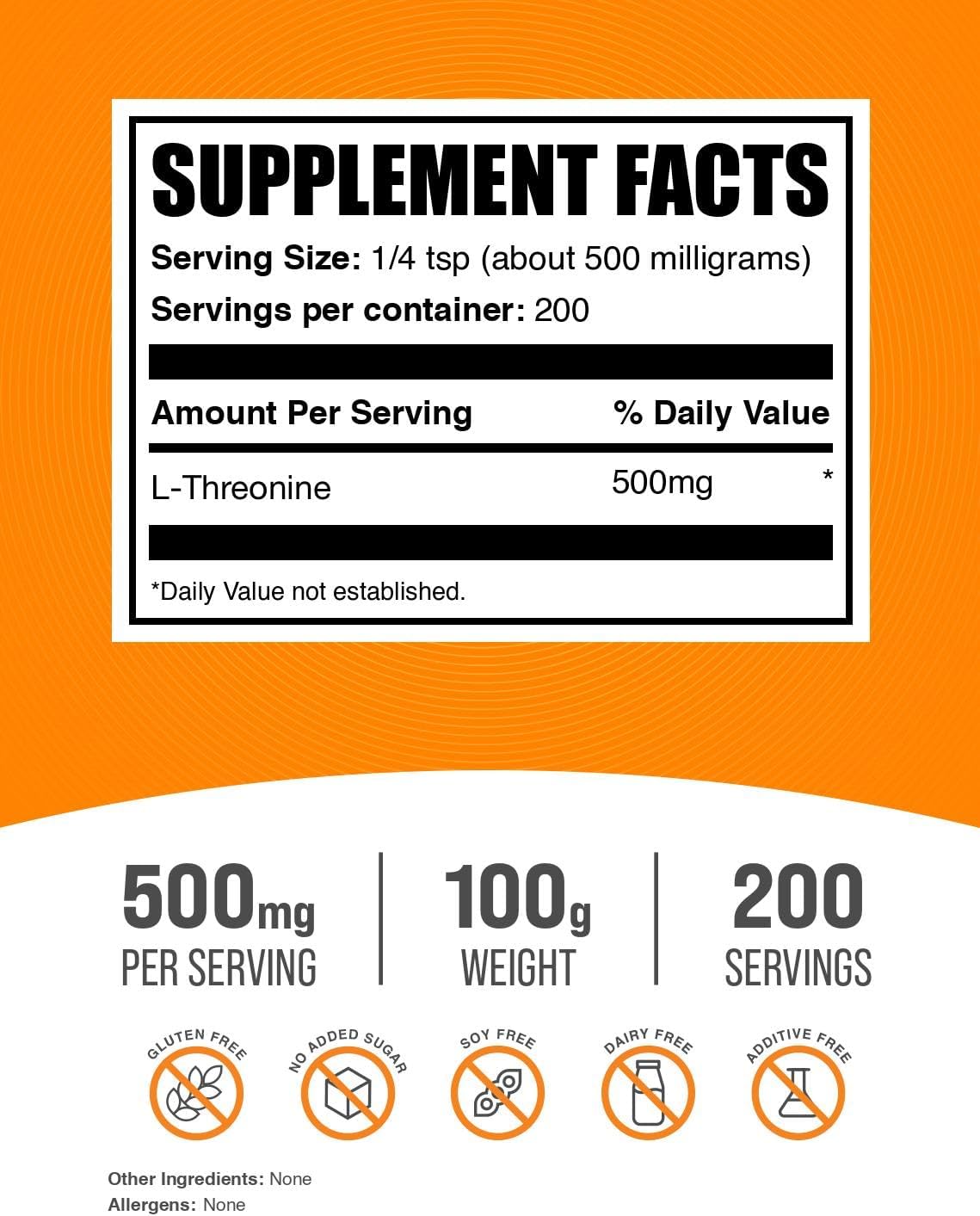 BulkSupplements L-Threonine Powder, 500mg per Serving, 100g