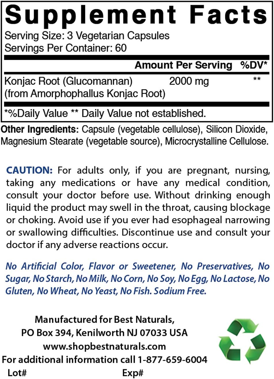 Best Naturals Raíz de Konjac 2000mg, 180 Cápsulas