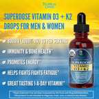 Tropical Oasis Vitamina D3 K2 Líquida Orgánica – Superdosis 8000 UI + 120 mcg K2 – 60 dosis