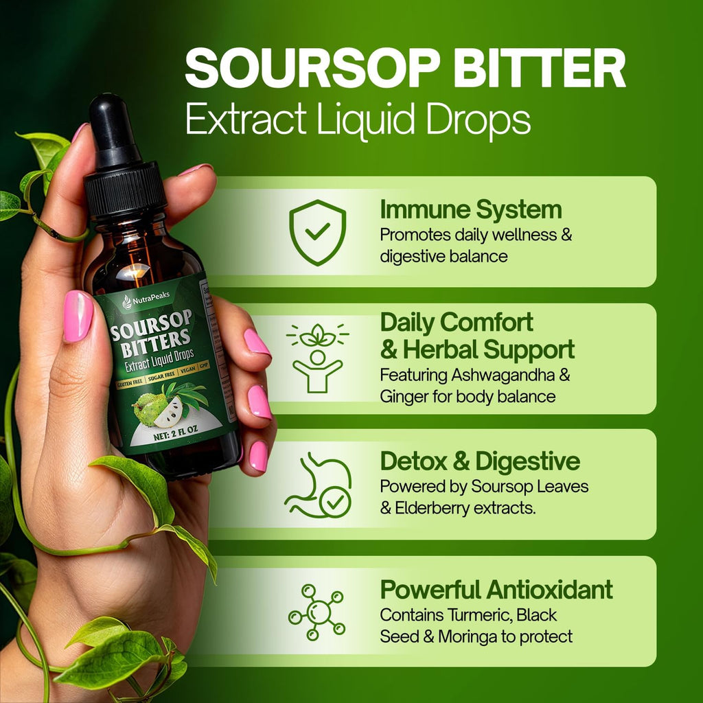 NutraPeaks Soursop Bitters Liquid Drops – 2 fl oz