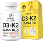 Vitamina D3 K2 10000 UI + 200 mcg MK-7 – 60 Cápsulas (2 Meses)