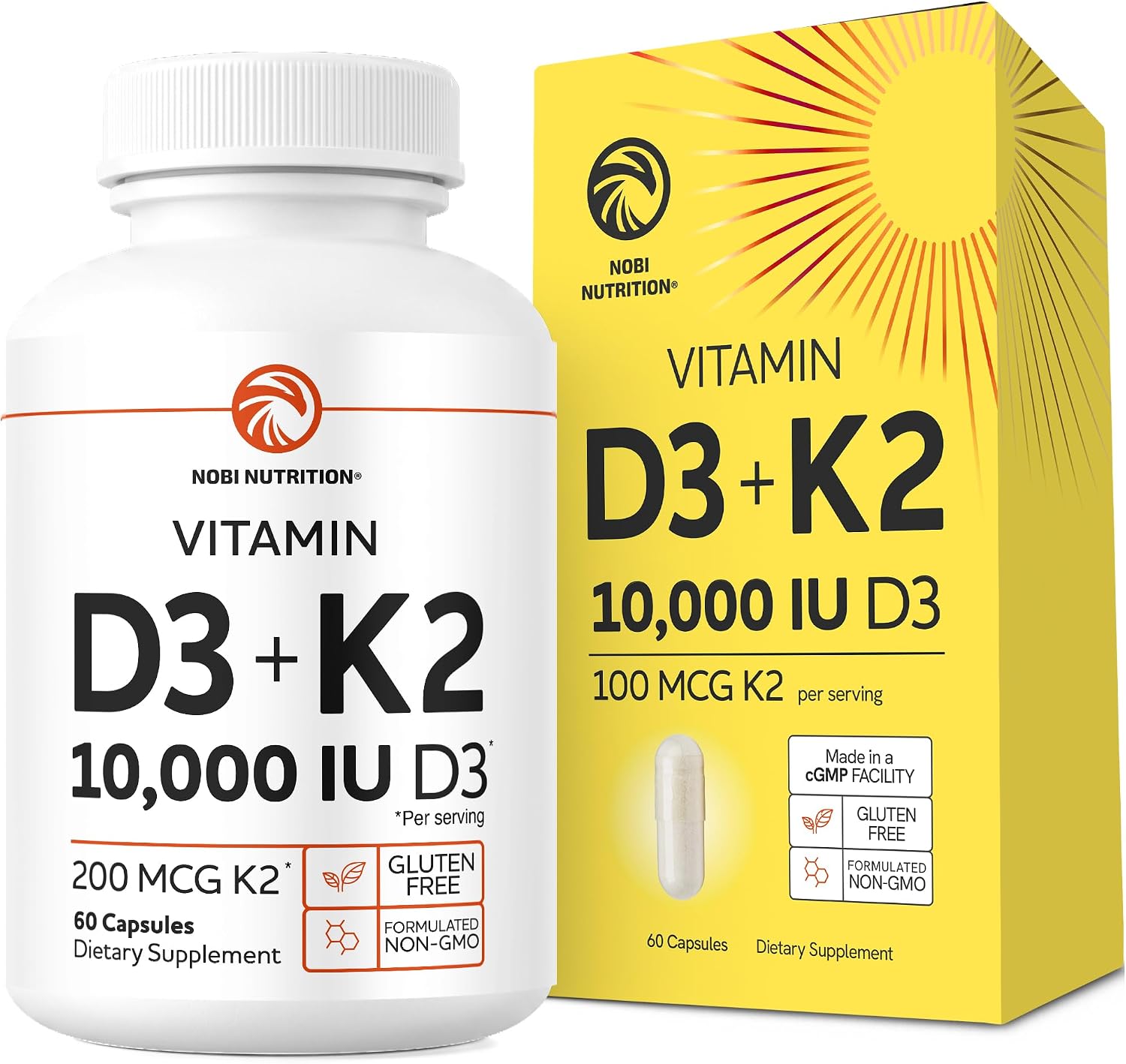 Vitamina D3 K2 10000 UI + 200 mcg MK-7 – 60 Cápsulas (2 Meses)