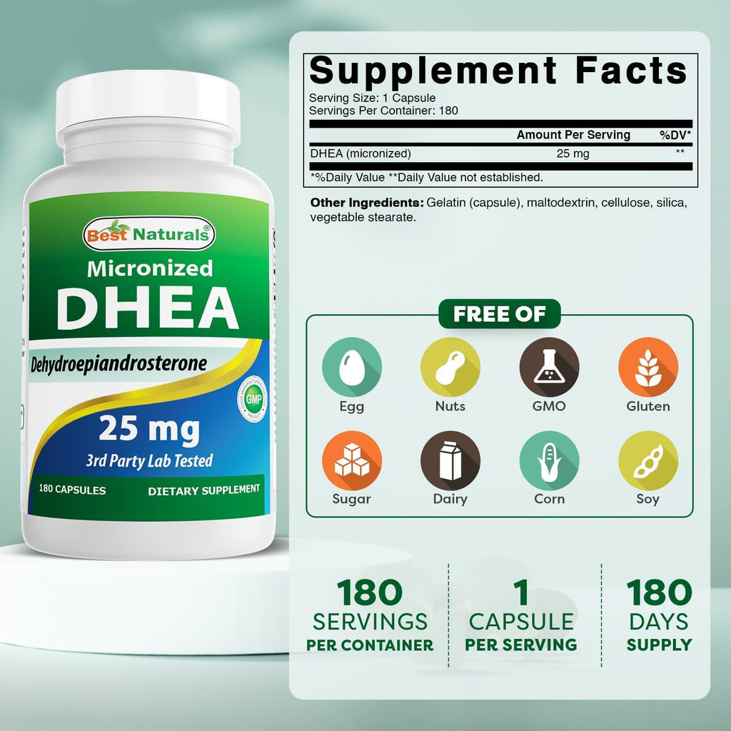 DHEA 25 mg Micronizada, 180 Cápsulas - Best Naturals