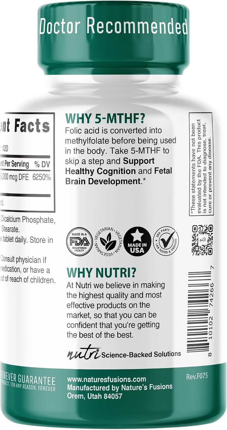 Nutri 5-MTHF L-Metilfolato 15mg, 120 comprimidos veganos