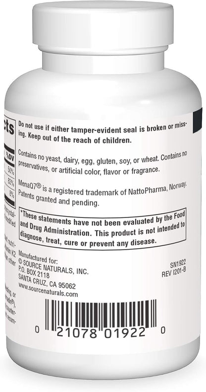 Source Naturals Vitamina K2 + D3 Complejo – El mantenimiento de los niveles normales de calcio en sangre. – Image 2