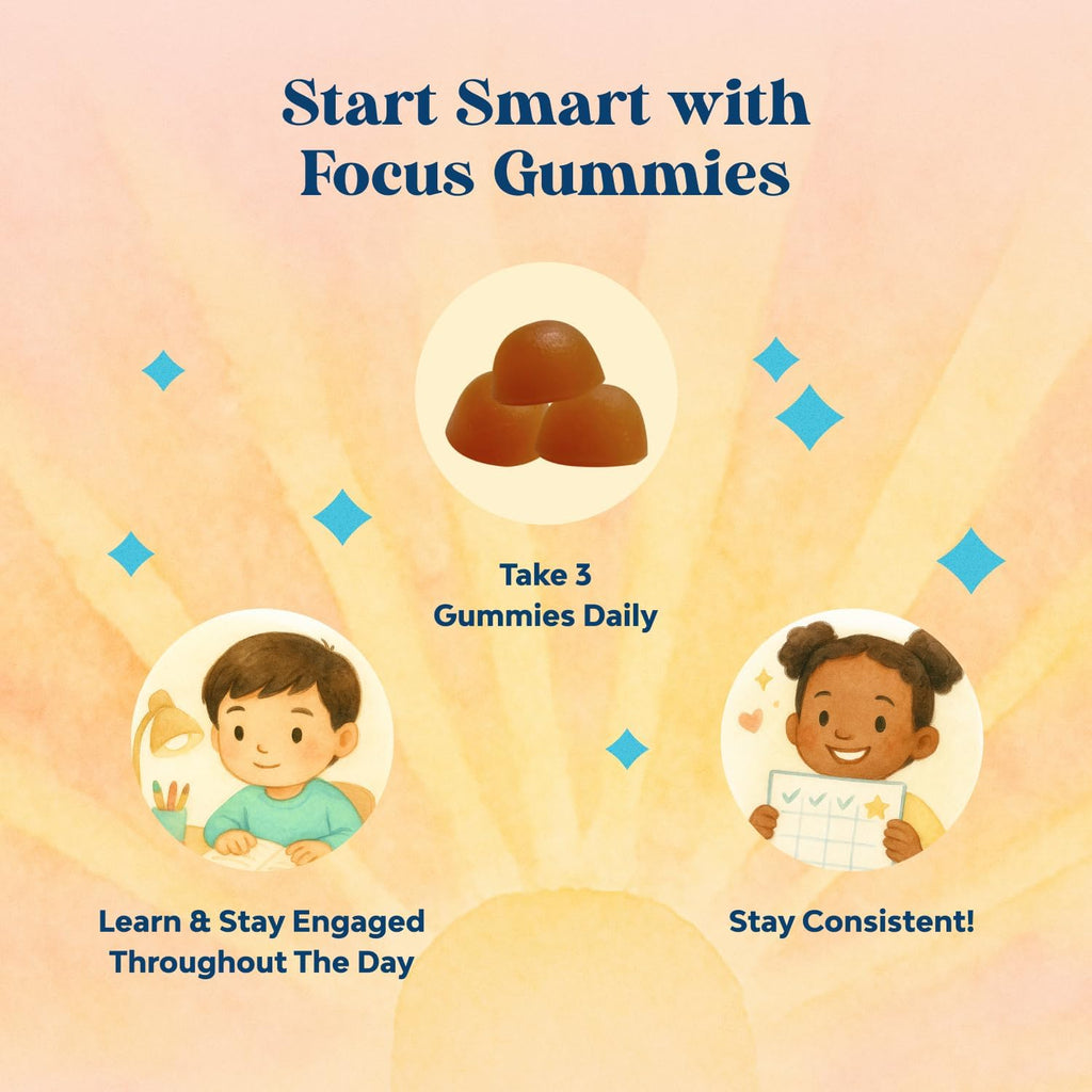 Kids Focus Gummies - Gomitas de Concentración para Niños con Extracto de Té Verde, Vitaminas B6 y B12 - 90 unidades