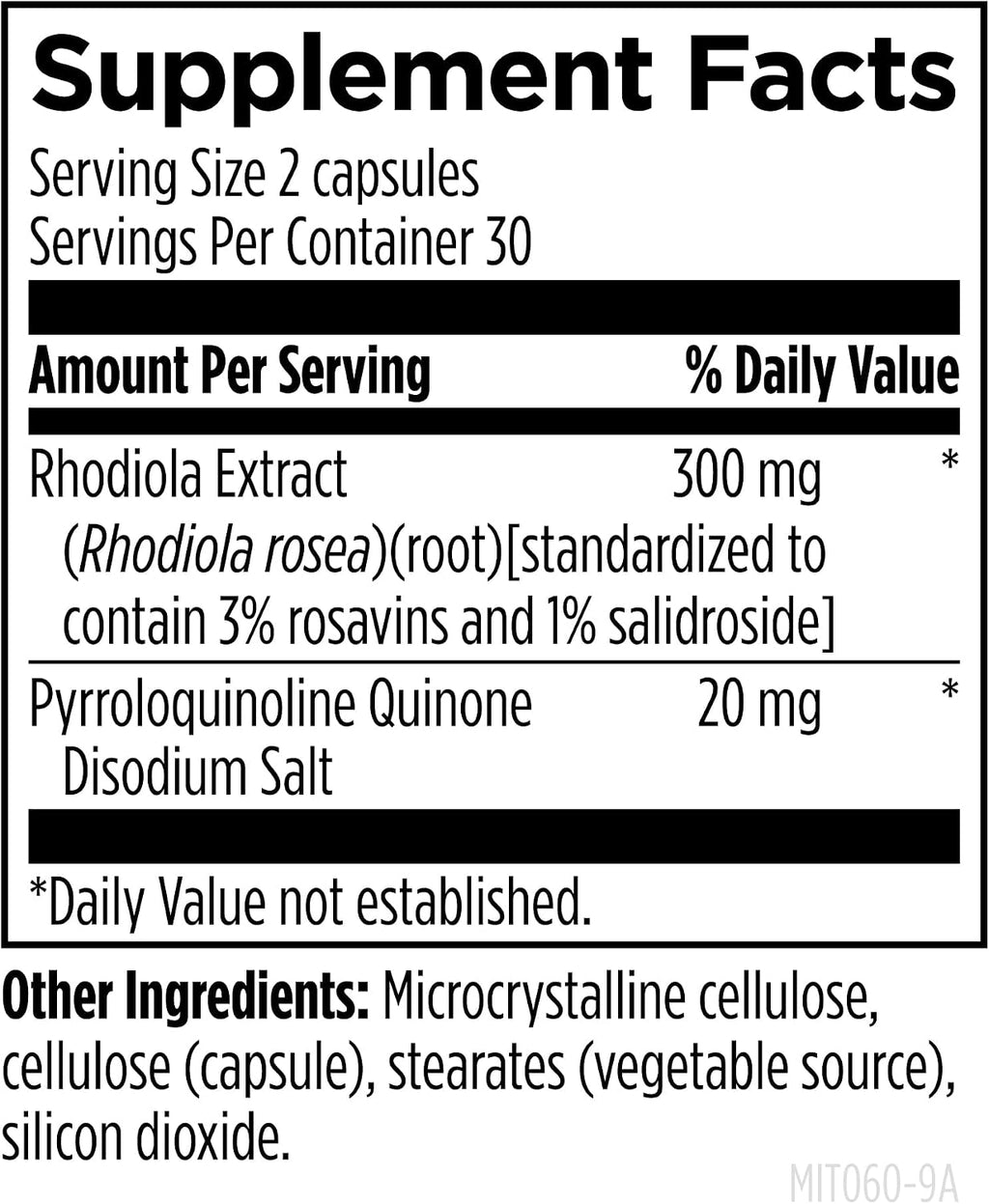Designs for Health Mito-PQQ Rhodiola - Fórmula de Energía Mitocondrial con Bio-PQQ (20mg) y Rhodiola Rosea, 60 Cápsulas