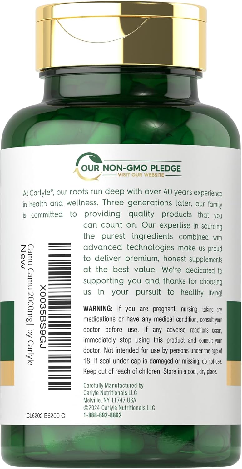 Carlyle Camu Camu con Vitamina C | 150 Cápsulas | Extracto de Hierba | Myrciaria Dubia | No Transgénico y Sin Gluten