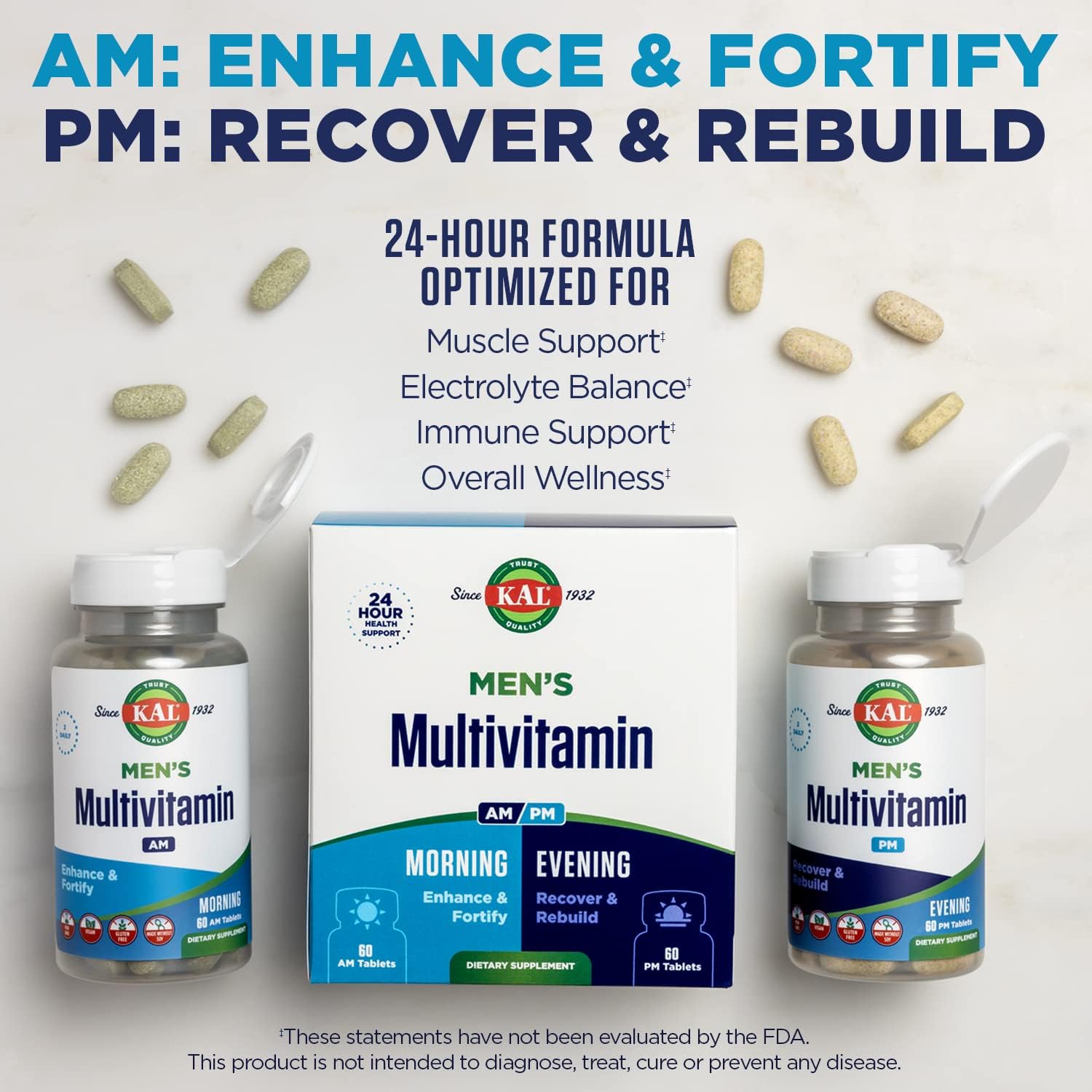 KAL Men's Multivitamin AM/PM - 120 Comprimidos (30 Dosis)