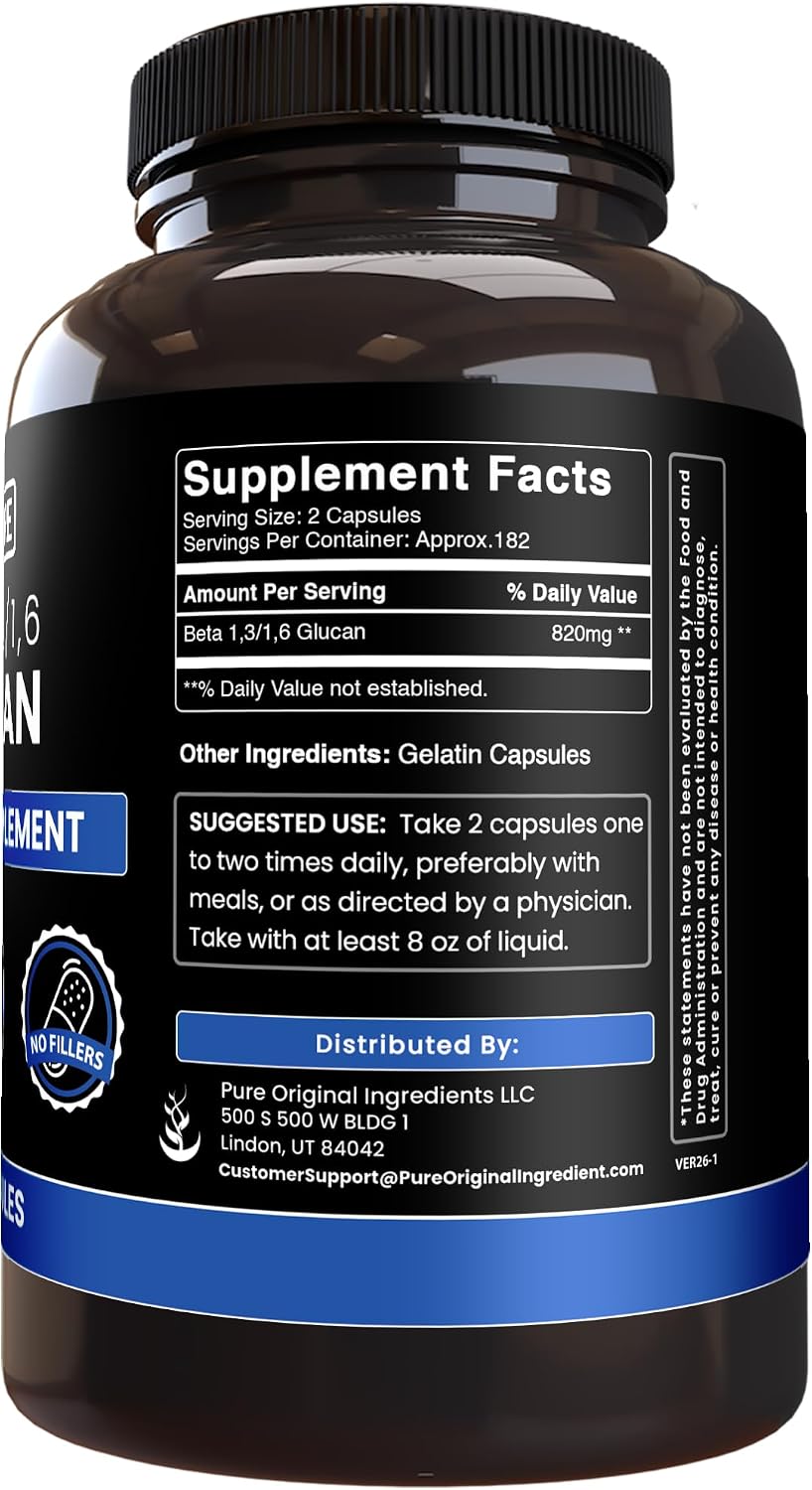 PURE ORIGINAL INGREDIENTS Beta Glucan 1,3/1,6 - 365 Cápsulas