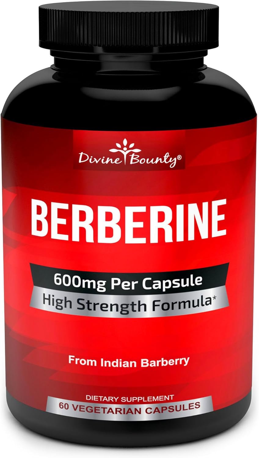 Divine Bounty Complejo de Berberina Puro - 600mg por Cápsula de Berberina HCl - 60 Cápsulas Vegetarianas