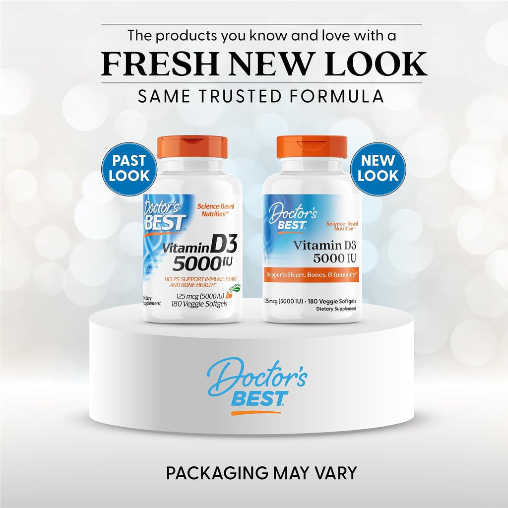 Doctor's Best Vitamina D3 5000 UI Softgels - 180 Cápsulas Vegetarianas