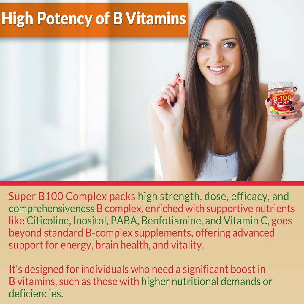 Super Vitamin B Complex Gummies - Complejo B Metilado con Vitamina C, Colina, Inositol y PABA - 60 Gominolas Veganas
