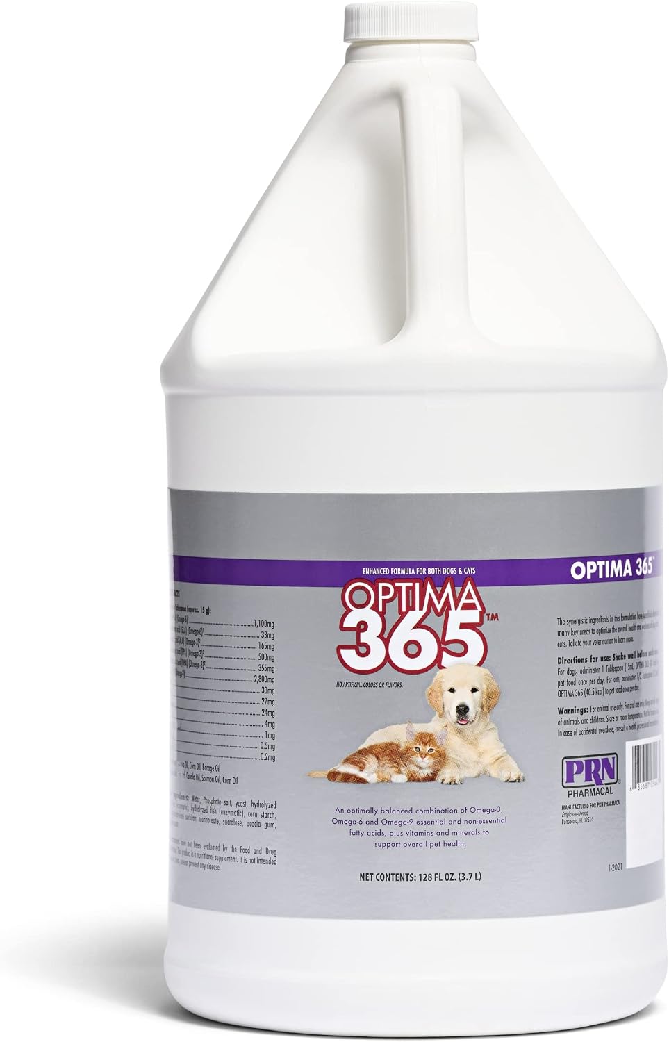 PRN Pharmacal Optima 365 - Suplemento nutricional de ácidos grasos esenciales para perros y gatos - con Omega-3, Omega-6, Omega-9 y vitaminas - Apoya la salud de la piel y el pelaje - 3.785 L