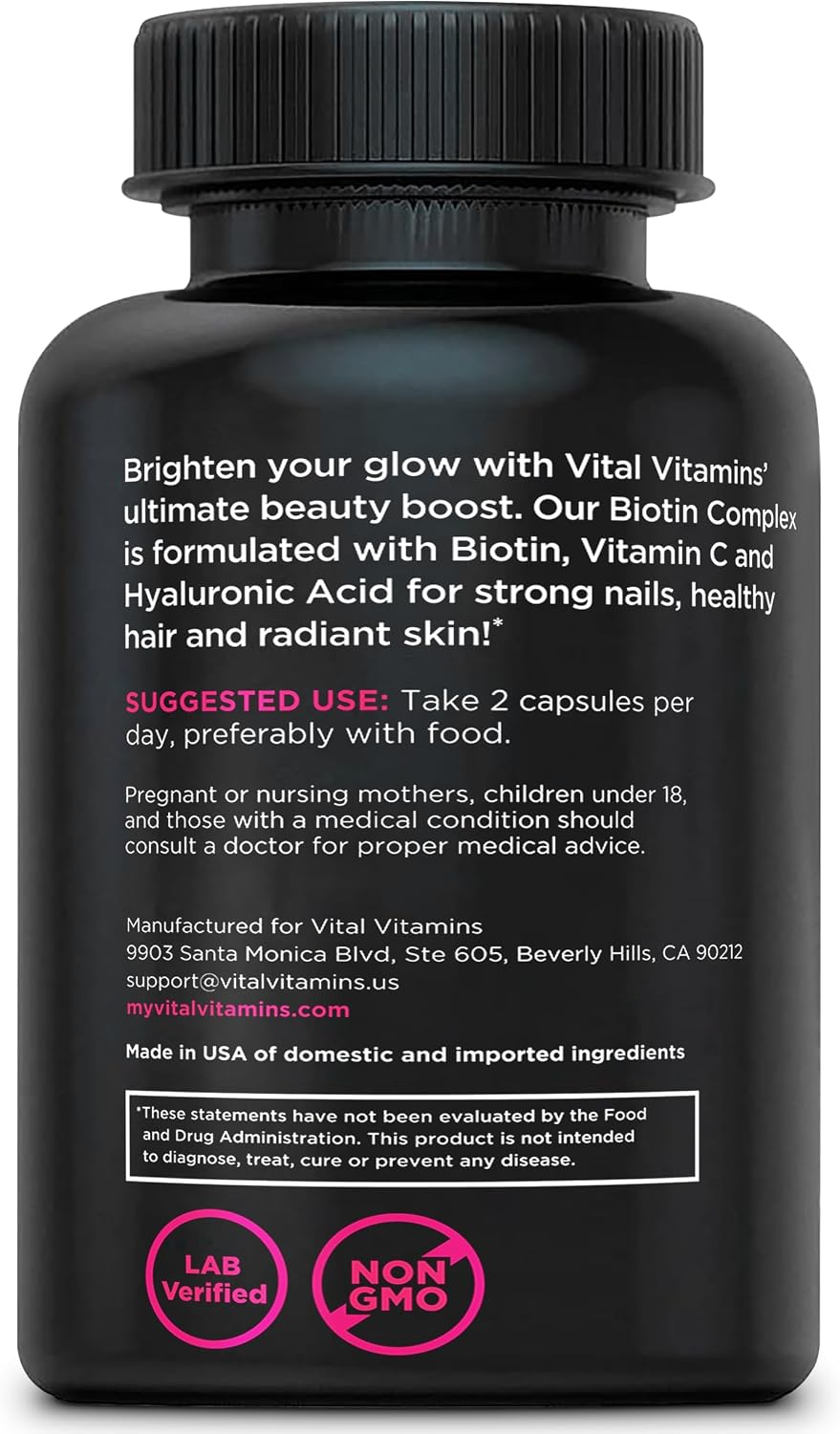 Vital Vitamins Biotin Complex con Ácido Hialurónico y Colágeno - 60 Cápsulas