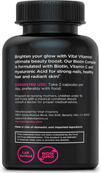 Vital Vitamins Biotin Complex con Ácido Hialurónico y Colágeno - 60 Cápsulas