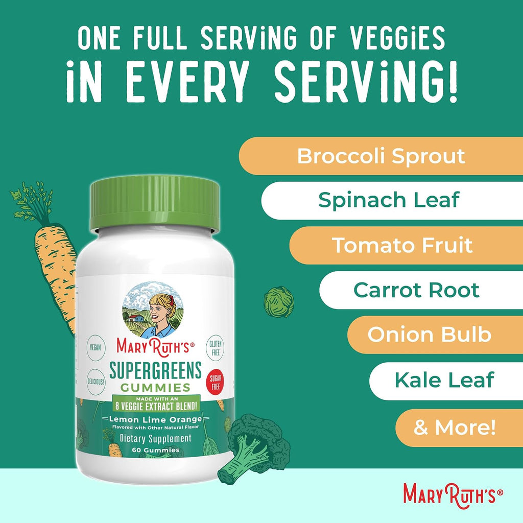 MaryRuth's Super Greens Gummies con Quercetina - 60 Gominolas Veganas Sin Azúcar