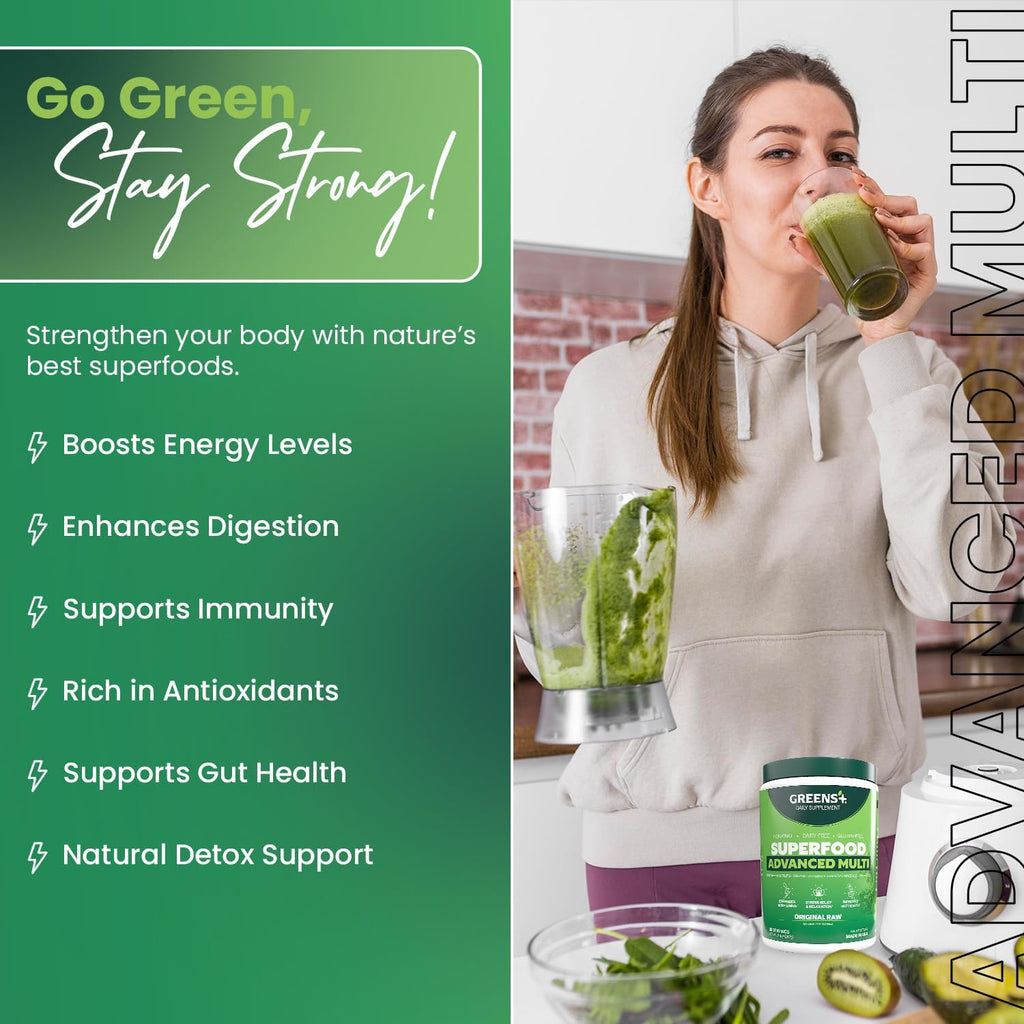 Greens+ Advanced Multi Raw Superfood - Green Superfood Powder Blend - Vegan, Gluten-Free, Non-GMO - 267g