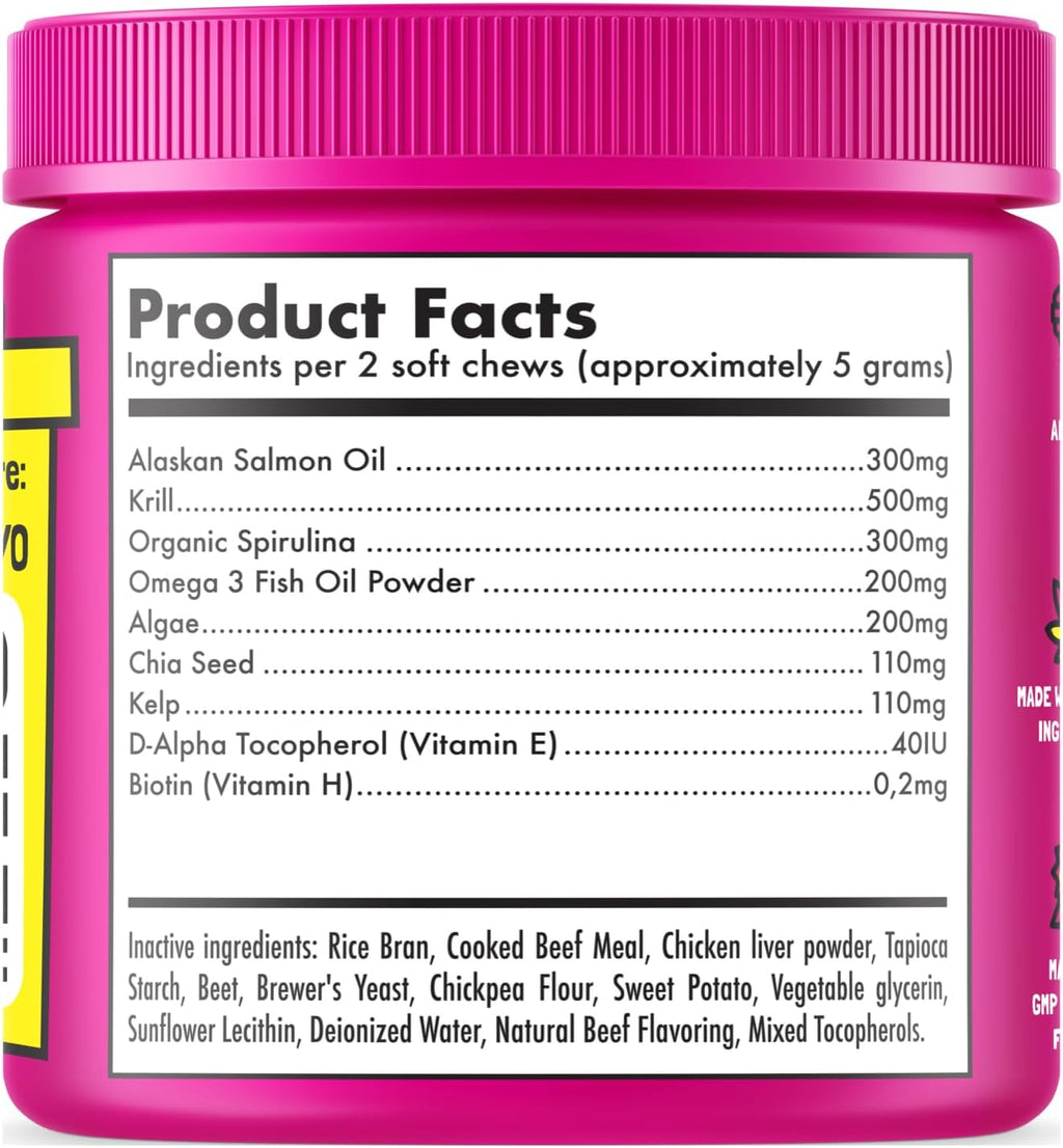 LEGITPET Golosinas Omega 3 de Aceite de Salmón de Alaska para Perros – 120 Masticables con EPA y DHA
