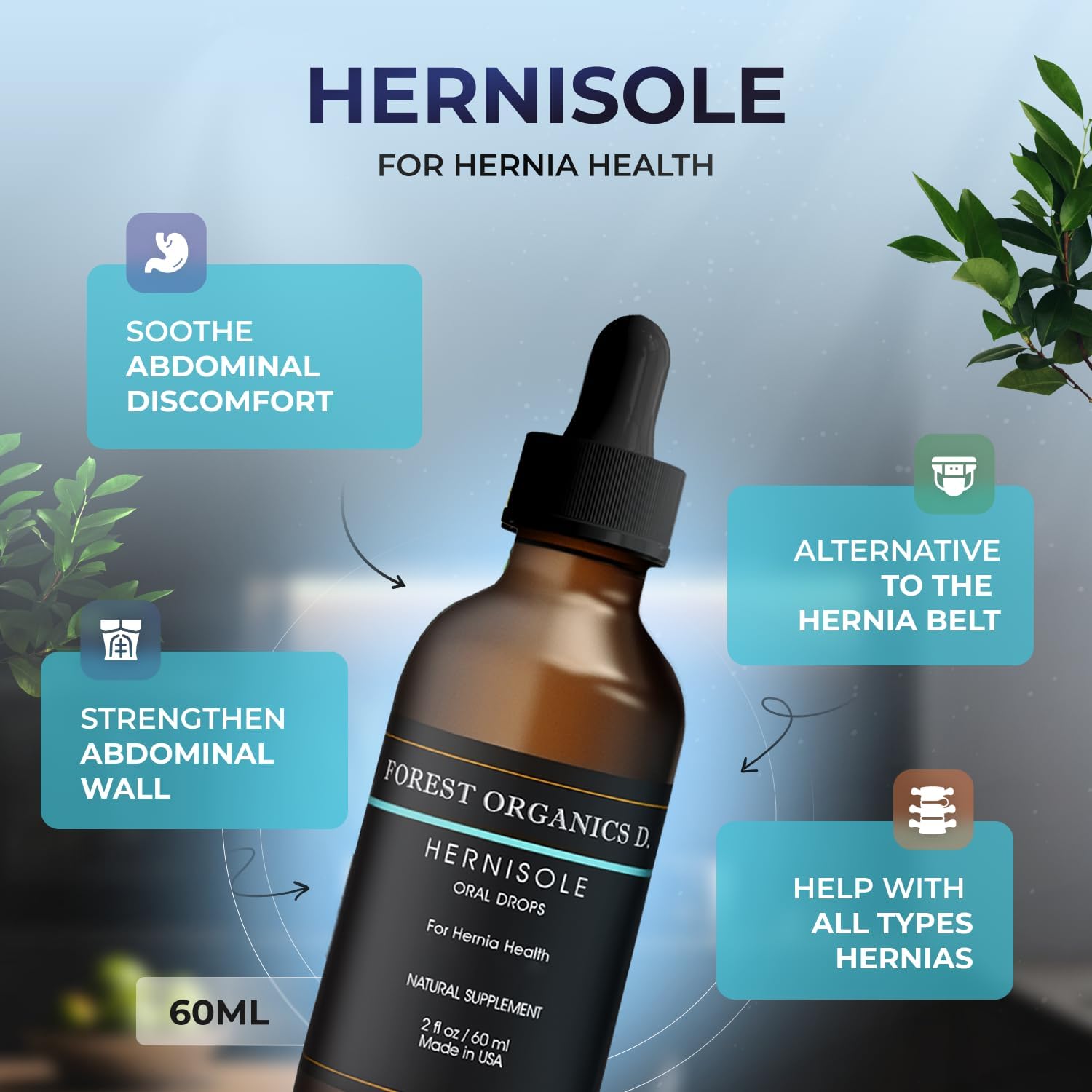 Hernia Health (Hernisole) - Gotas de Extracto de 24 Plantas para el Soporte Digestivo y de Tejidos