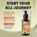 NUSAVA (2 Pack) Gotas Líquidas de Vitamina B12 5000mcg - Sublingual con B6 y Complejo B - Metilcobalamina para Mujeres y Hombres - Suplemento Vegano, Sin OGM, Sabor Naranja Carmesí (2 Fl Oz, 80 Servicios)