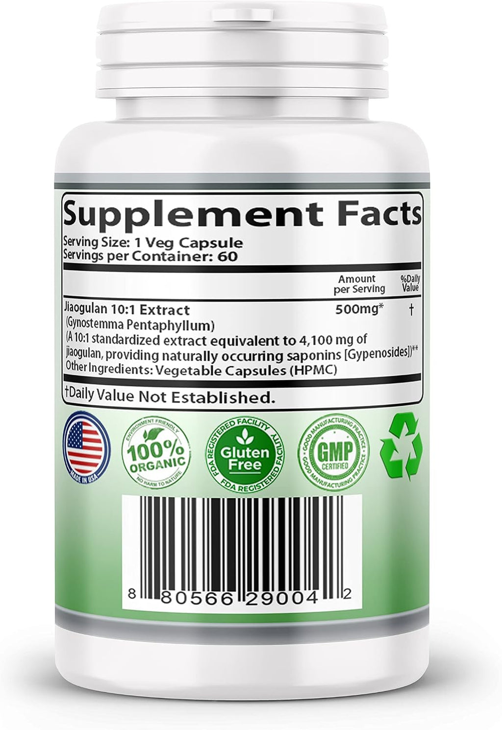 Jiaogulan 10:1 Extracto en Cápsulas - 500mg por Cápsula, 60 Cápsulas Veganas