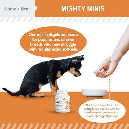 Chew + Heal Labs Aceite de Pescado Omega 3 para Perros Pequeños y Cachorros - 180 Mini Cápsulas Blandas - 300mg Aceite de – Image 8