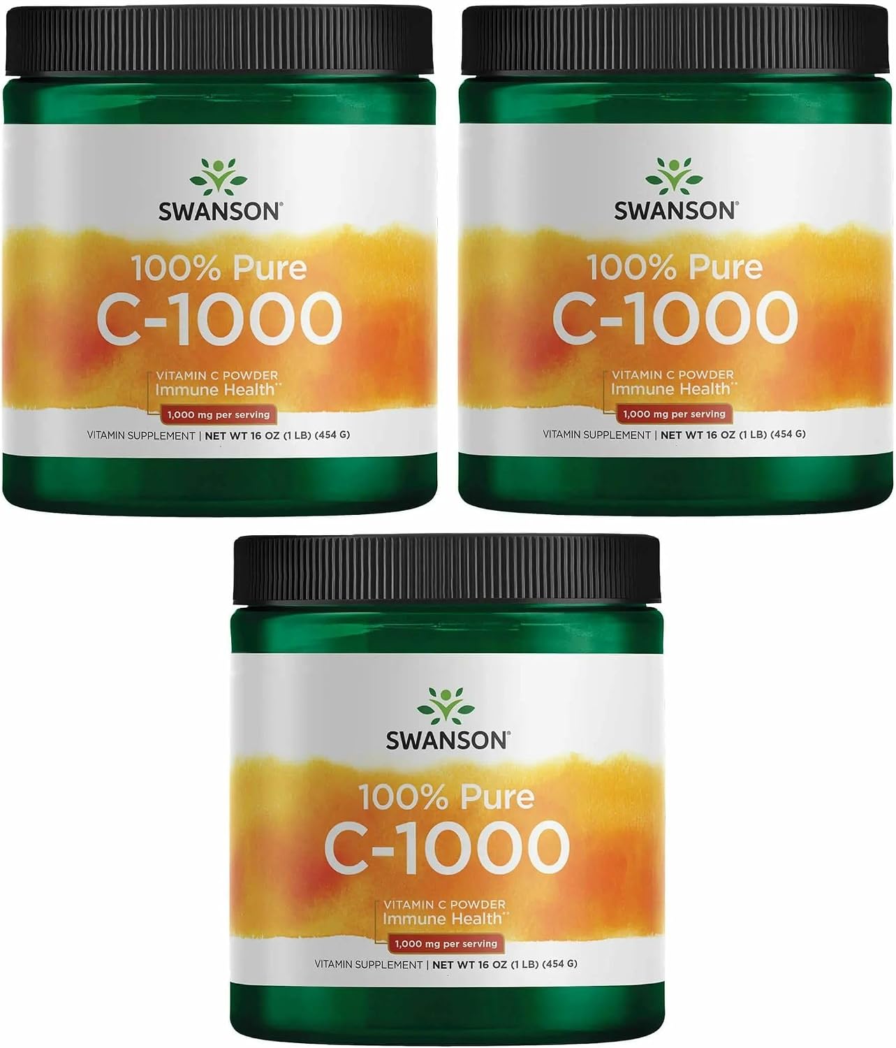Swanson Vitamina C en Polvo 100% Ácido Ascórbico Puro - 3 Pack (3 x 454 g)