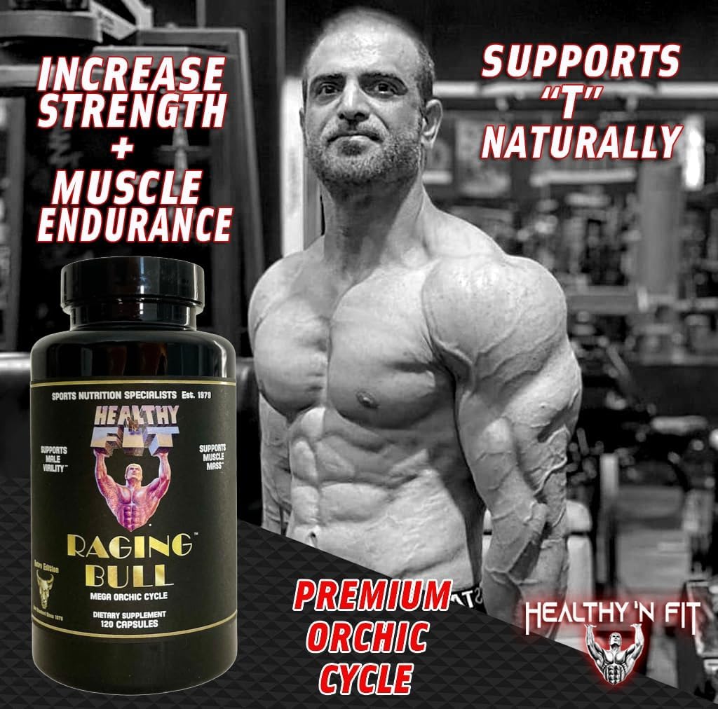 Healthy 'N Fit Raging Bull Mega Orchic - 120 Cápsulas (40 Días) Glándula Testicular Cruda Premium, Apoyo Natural para la Testosterona