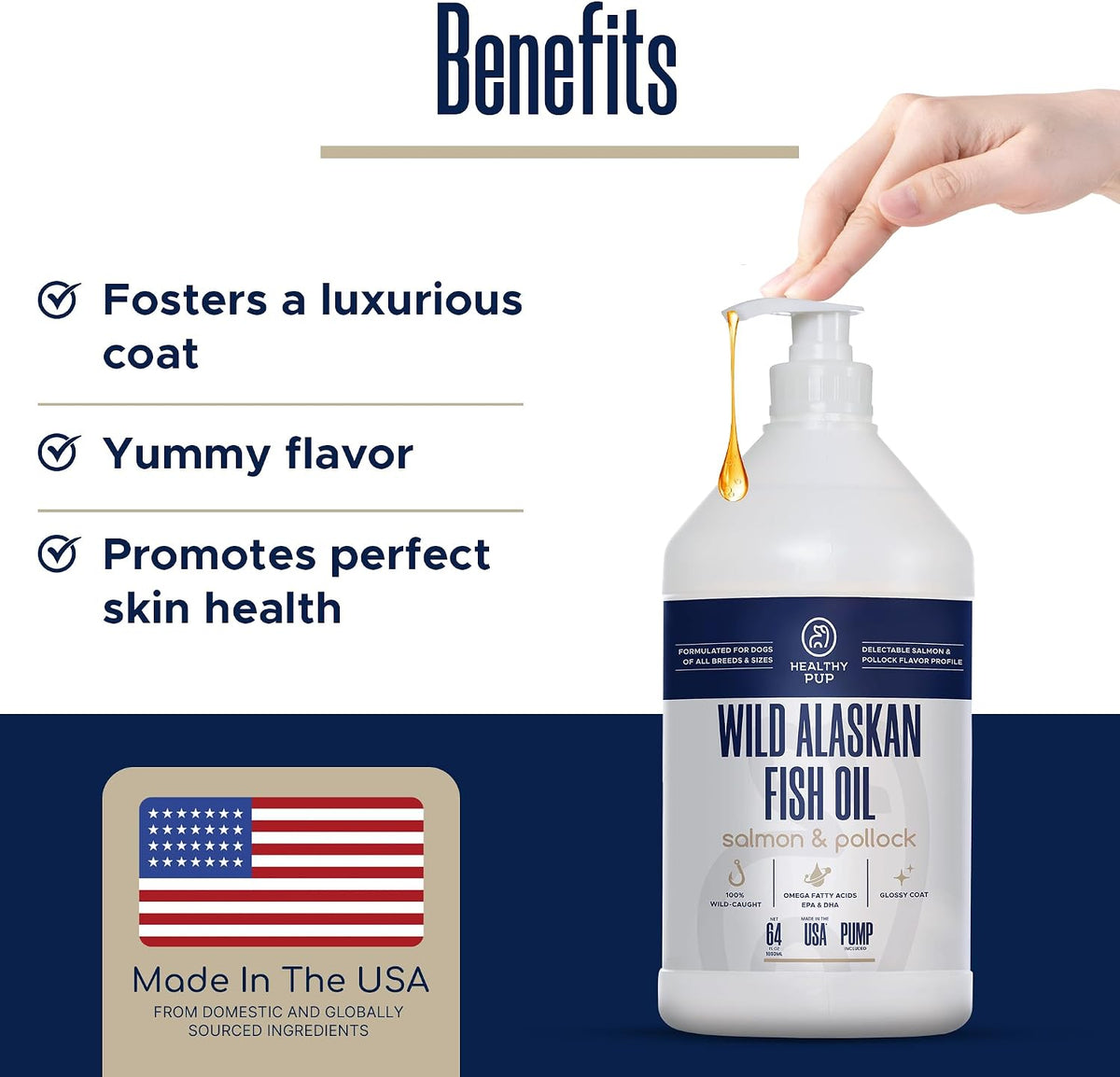 Aceite de Salmón Salvaje de Alaska y Abadejo para Perros - 64 oz (1.89 L) - Omega 3, EPA y DHA - Suplemento para Piel y Pelaje - görsel 5