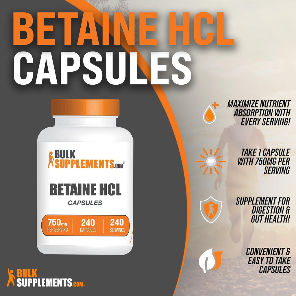 Cápsulas de Betaína HCl - 750 mg - 240 Cápsulas