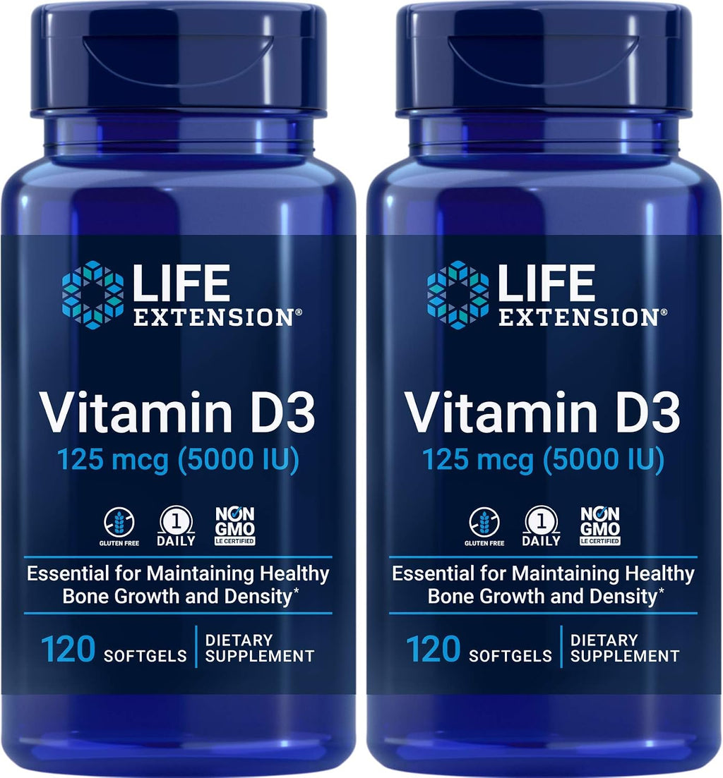 Life Extension Vitamina D3 5000 IU (125 mcg), 120 Cápsulas Blandas (Pack de 2)