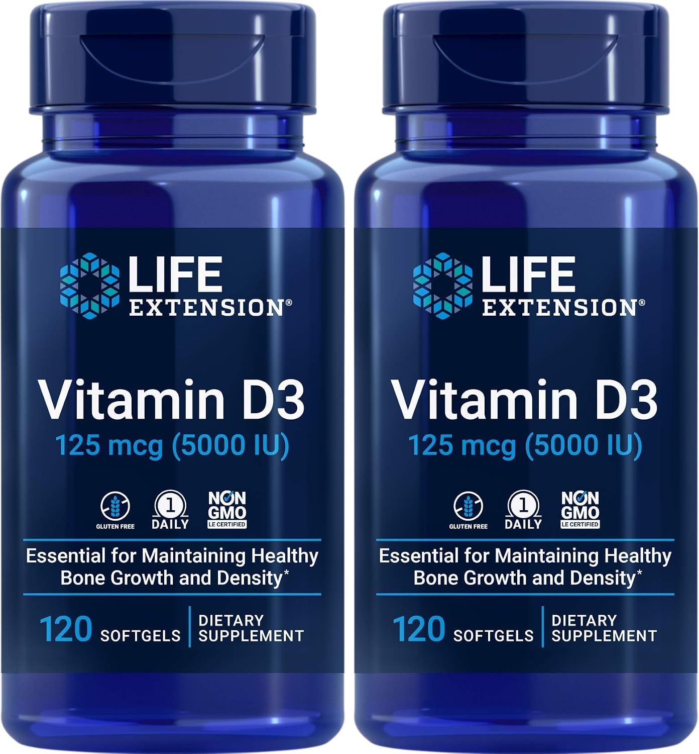 Life Extension Vitamina D3 5000 IU (125 mcg), 120 Cápsulas Blandas (Pack de 2)