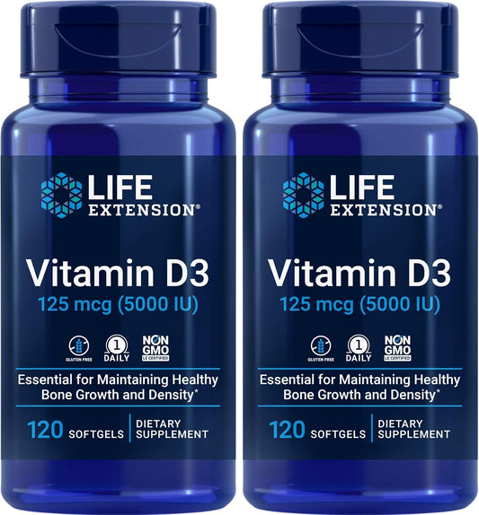 Life Extension Vitamina D3 5000 IU (125 mcg), 120 Cápsulas Blandas (Pack de 2)