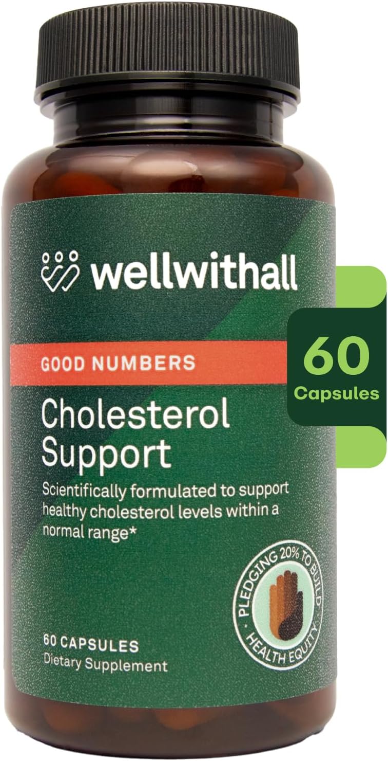 WellWithAll Cholesterol Support | Suplemento para el Colesterol con Bergamota, Policosanol y Crominex 3+ | 60 Cápsulas