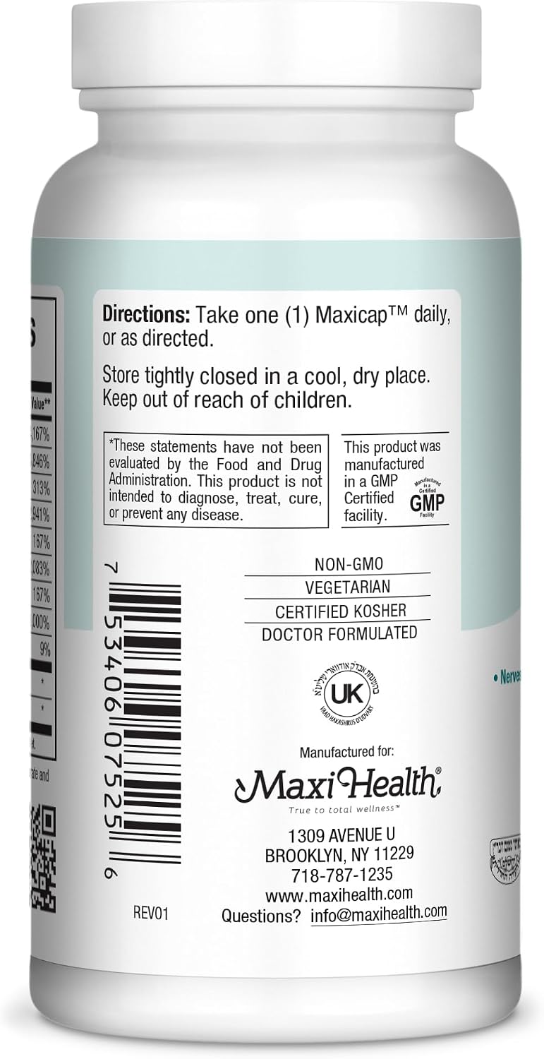 Maxi Health Stress Relief Vitamin B Complex – Complejo B con Inositol y Colina, 250 comprimidos