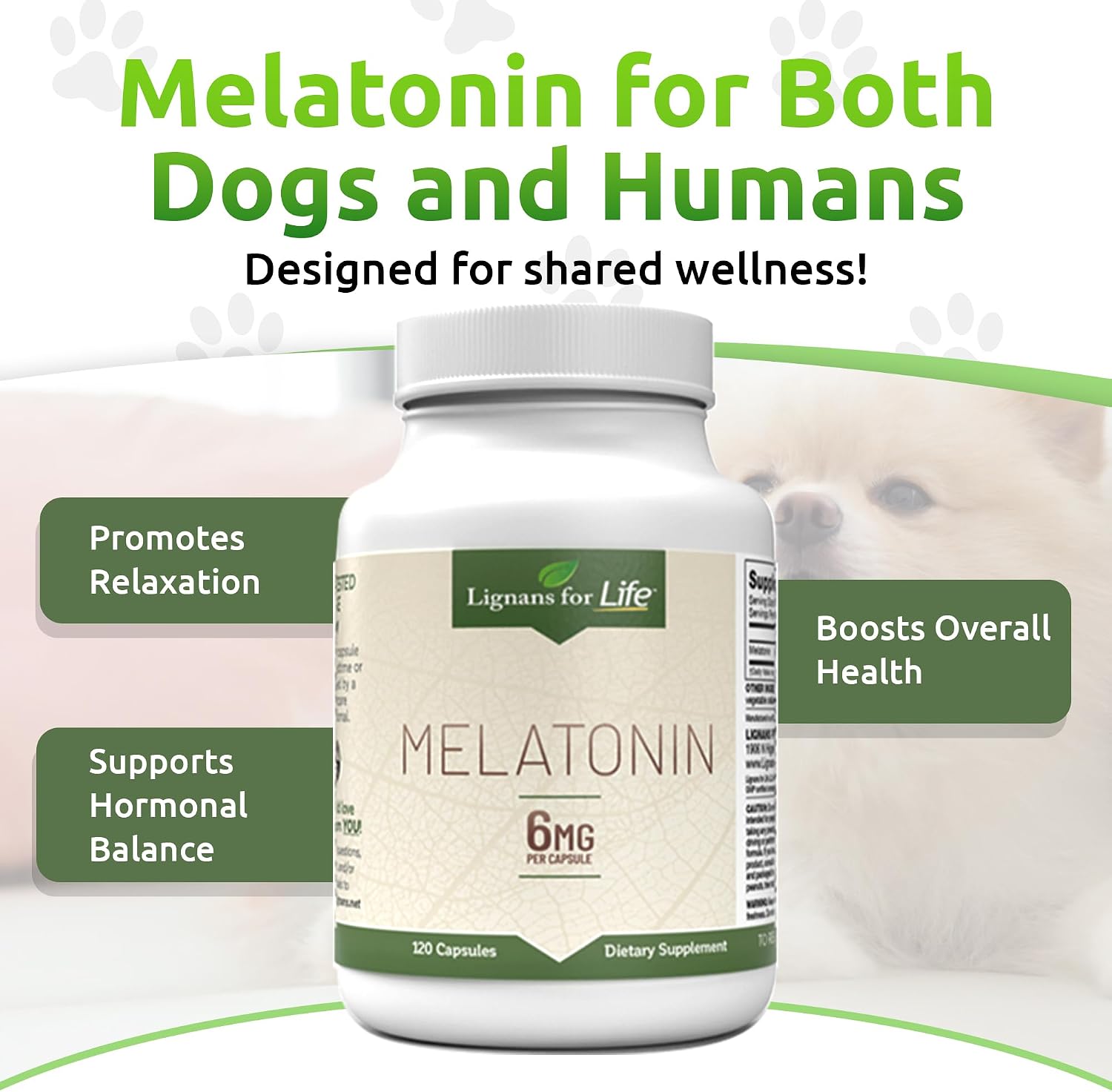 Melatonina para Perros y Personas, 6 mg - 120 Cápsulas